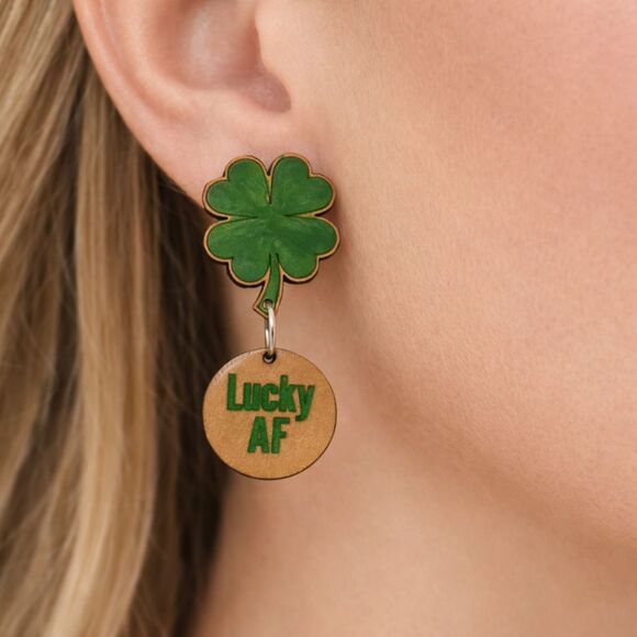 Handmade Jewelry - Lucky AF Shamrock Dangle Earrings – St. Patrick’s Day Statement Jewelry